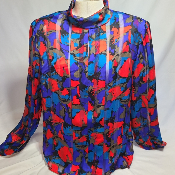 1980's Abstract Stripe turtleneck Blouse - Picture 1 of 16